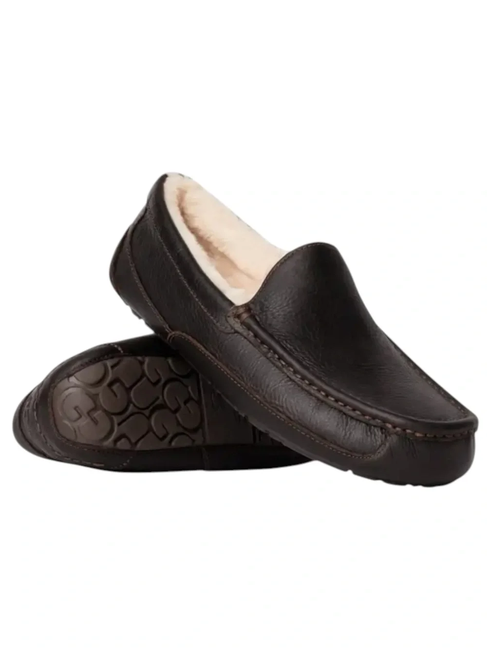 UGG 𖤐 Ascot Fur Lined Leather Moc Slipper Loafer 𖤐 Black Brown 𖤐 12 45 𖤐 Men’s